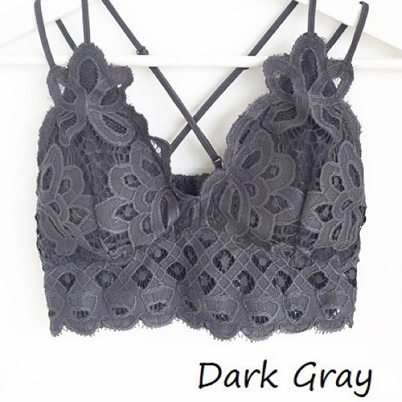 Anemone Free Boho Dark Gray Floral Lace Bralette - Picture 2 of 7